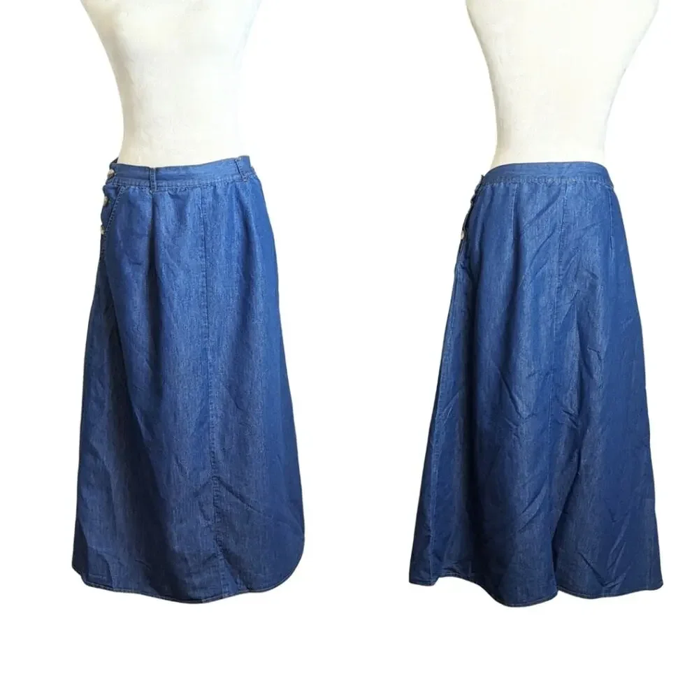 Maxi Cottagecore Prairie Dark Denim High Waisted Skirt Women's Large